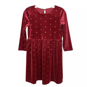 Gap Kids Red Silver Stars Holiday Christmas Velour Dress Size Small